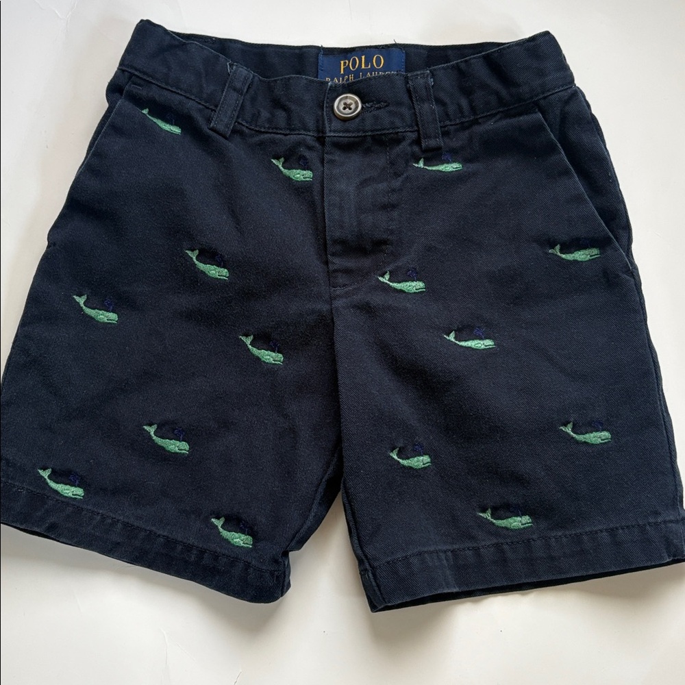 Polo Ralph Lauren Blue Shorts Green Whales Embroidered Size 4 Boys